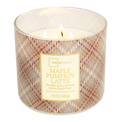 3-Wick Maple Pumpkin Latte Orange Plaid Design, 13-Ounce