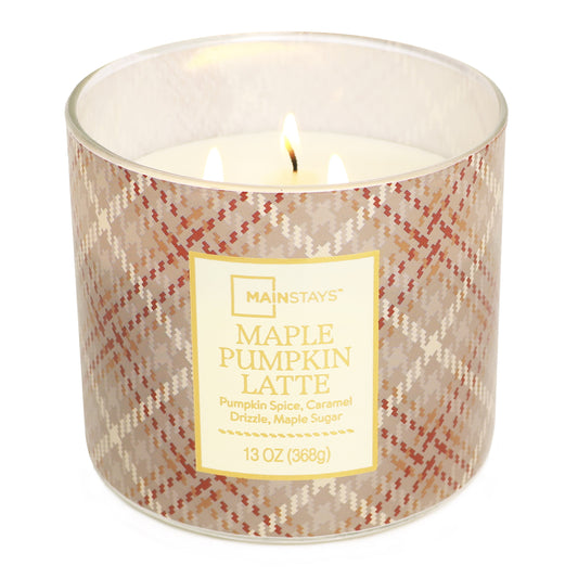 3-Wick Maple Pumpkin Latte Orange Plaid Design, 13-Ounce