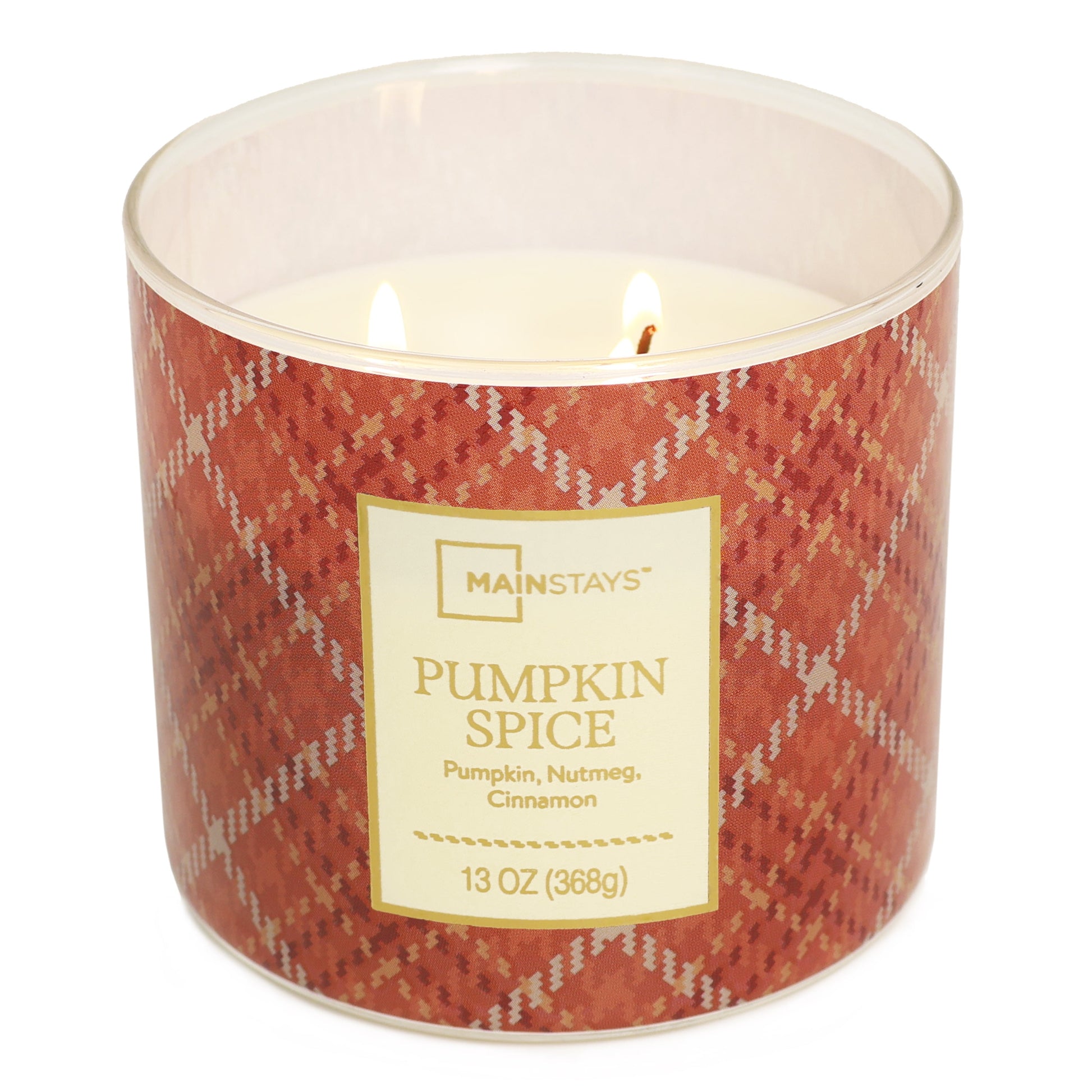 3-Wick Maple Pumpkin Latte Orange Plaid Design, 13-Ounce