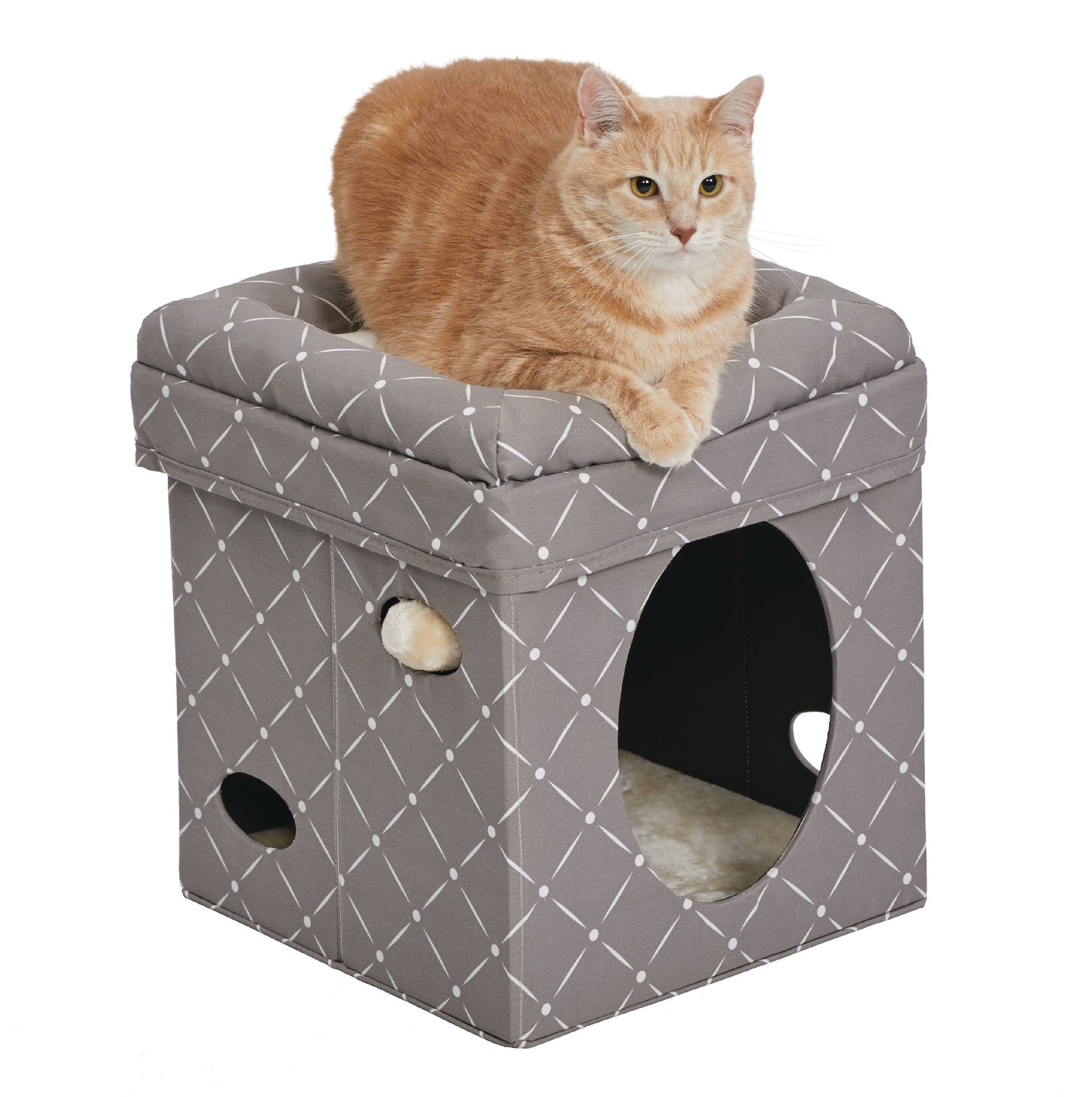 , Two Story Curious Cat Condo with Scratching Panel and Two Hideaways, Brown