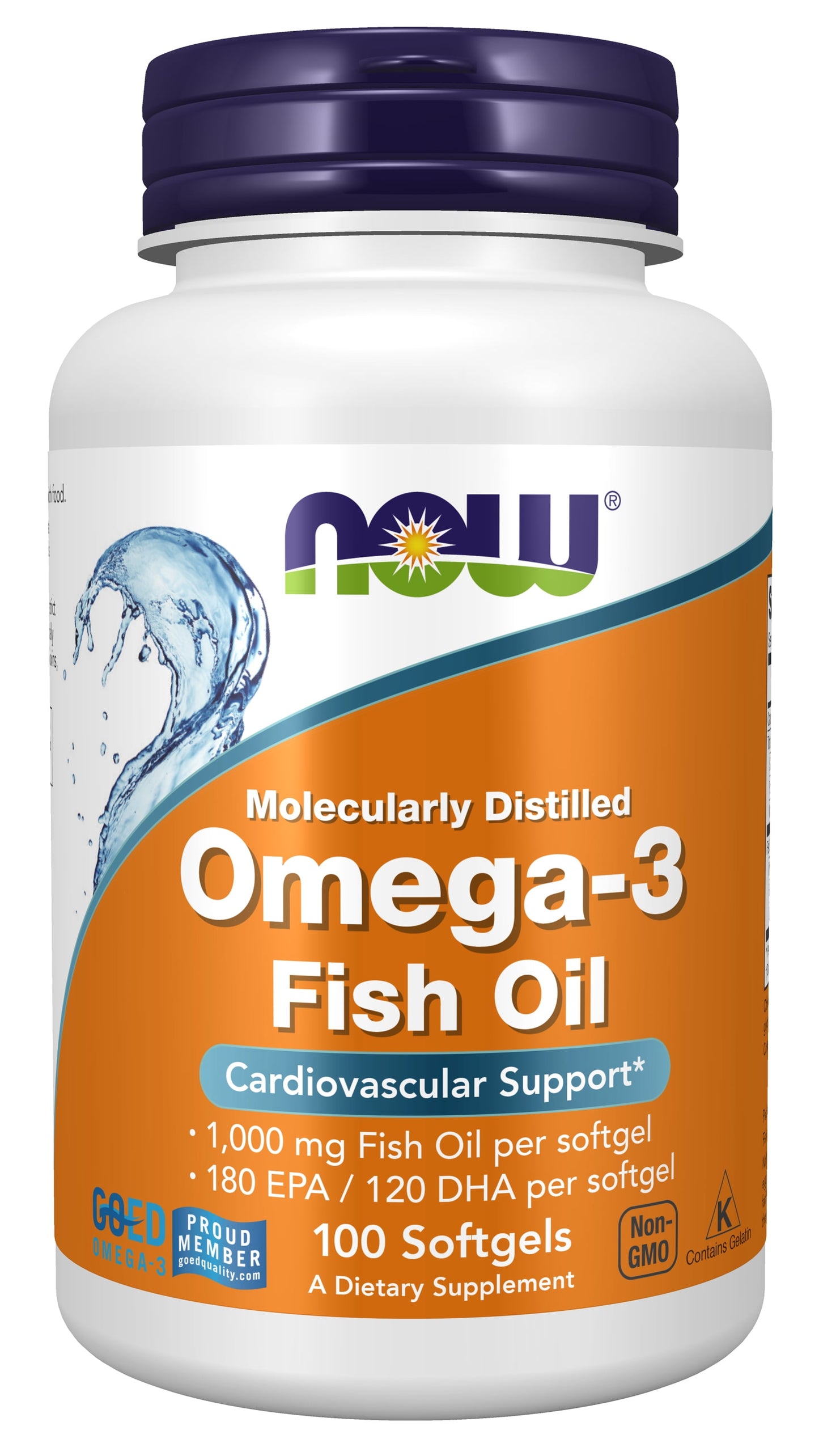 Supplements, Omega-3 180 EPA / 120 DHA, Molecularly Distilled, Cardiovascular Support, 100 Softgels