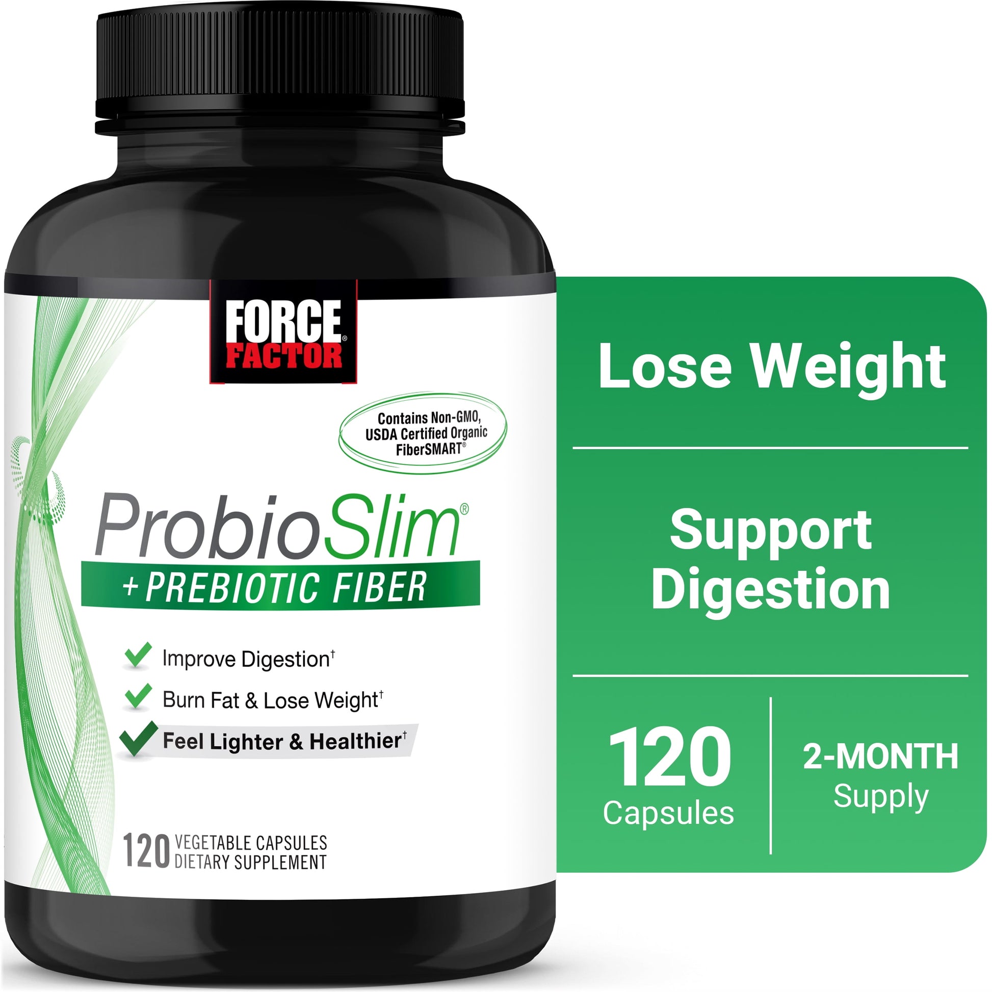 Probioslim + Prebiotic Fiber Supplement with Probiotics for Digestive Health - 120 Capsules