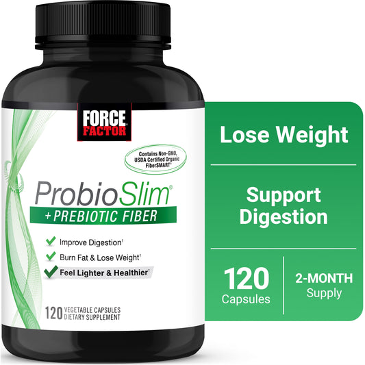 Probioslim + Prebiotic Fiber Supplement with Probiotics for Digestive Health - 120 Capsules