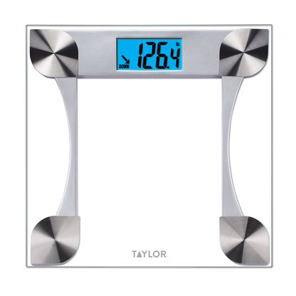 Taylor 12.2" X 12.2" Weight Tracking Glass Body Weight Scale Battery Powered, FSA HSA Eligible, 440 Lb Capacity, Clear