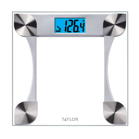 Taylor 12.2" X 12.2" Weight Tracking Glass Body Weight Scale Battery Powered, FSA HSA Eligible, 440 Lb Capacity, Clear