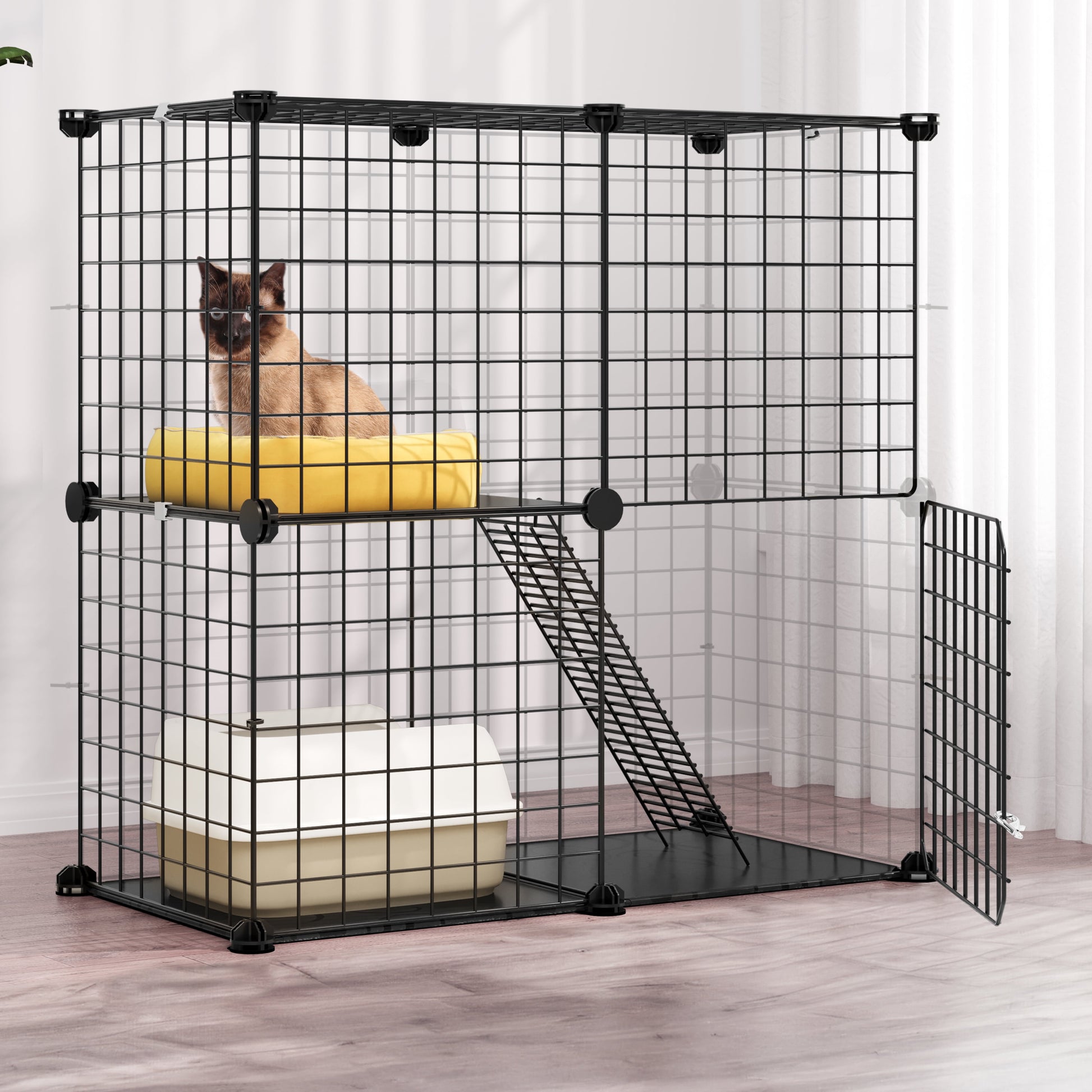 3 Tier Cat Cage,Indoor DIY Pets Playpen Cat Kennel,Cat Enclosure Metal Cat Kennels for 1-3 Cats, DIY Detachable Pet Playpen, 41"L X 28"W X 41"H,Black