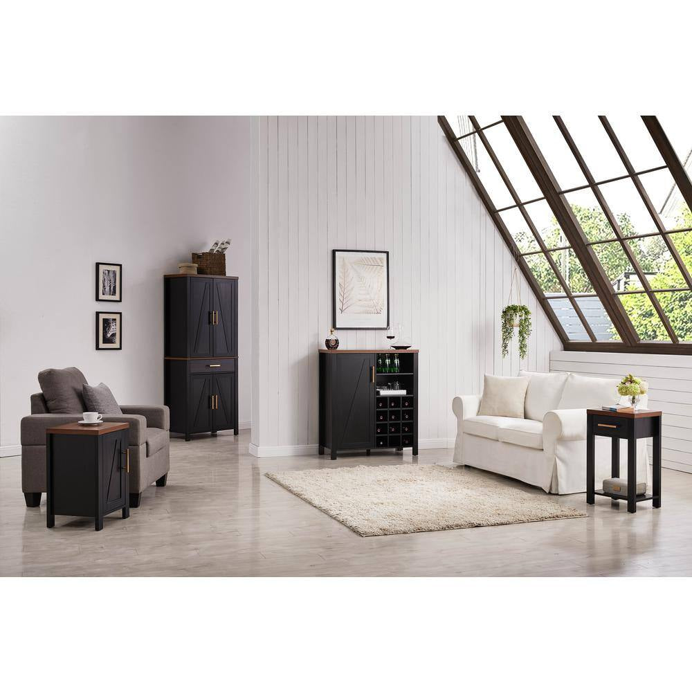 Signaturehome Marcy Black/Walnut Finish 41 In. H Wine Bar Storage Cabinet with 12 Bottle Capacity. (36Lx15Wx41H)