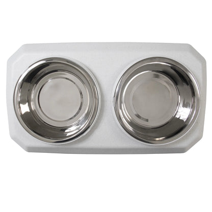 Vittles Vault 2-In-1 Elevated Stainless Steel Dog Bowls with 50 Lb Dry Food Storage, White