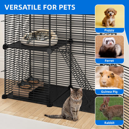 2 Tier Indoor Cat Cage,28" Cat Enclosure DIY Cat Playpen for 1-2 Cats,28"L X 14"W X 28"H,Black