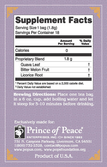 (2 Pack)  Blood Sugar Herbal Tea, 18 Count Box, All Natural, Caffeine Free, Dietary Supplement