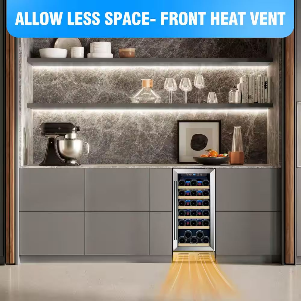 15 In. Built-In 30-Bottle Single Zone Wine Cooler Compressor