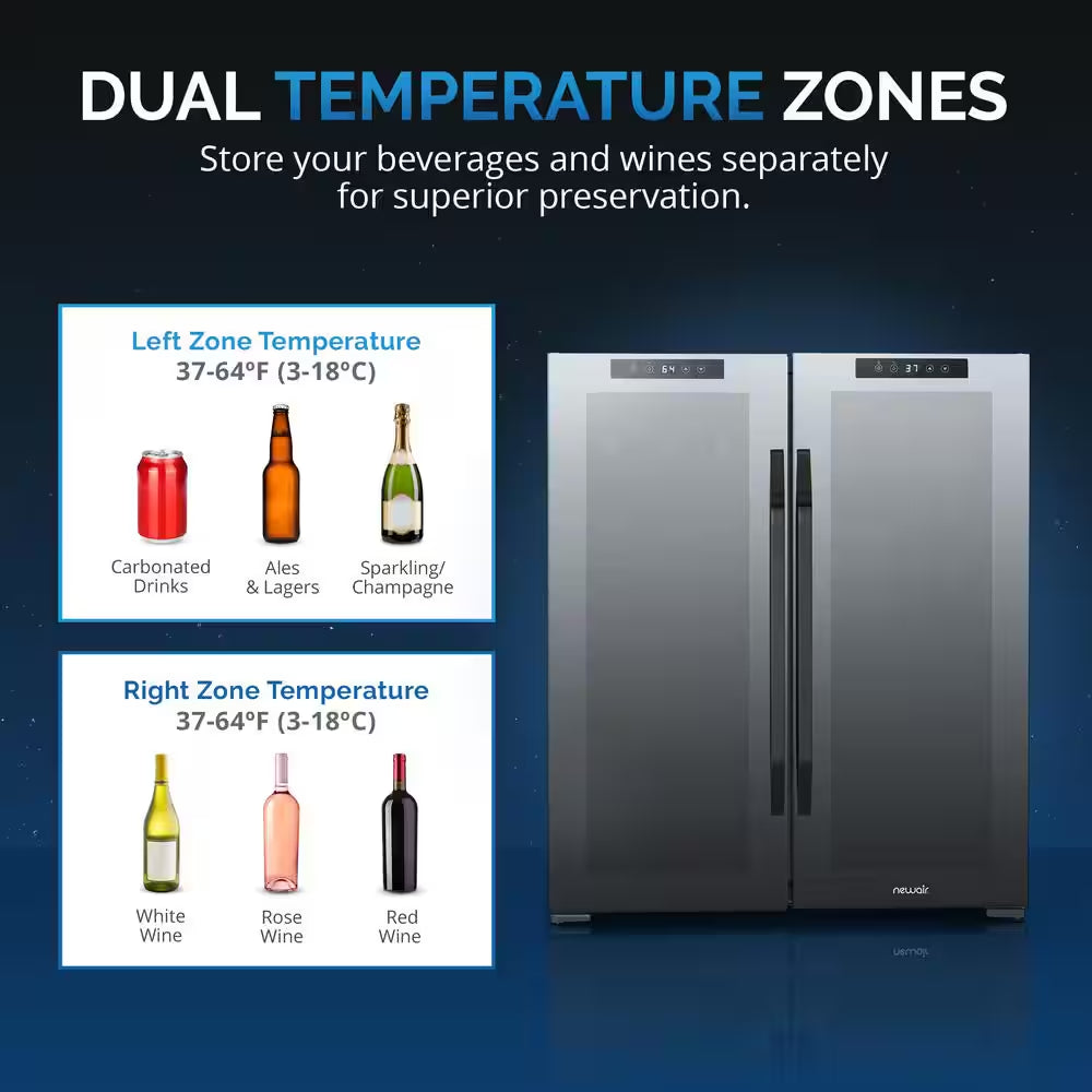 Shadow Series 28 In. Dual Zone 18 Wine Bottles and 59 Cans Beverage & Wine Cooler Fridge in Black with Mirrored Glass