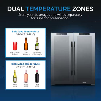 Shadow Series 28 In. Dual Zone 18 Wine Bottles and 59 Cans Beverage & Wine Cooler Fridge in Black with Mirrored Glass