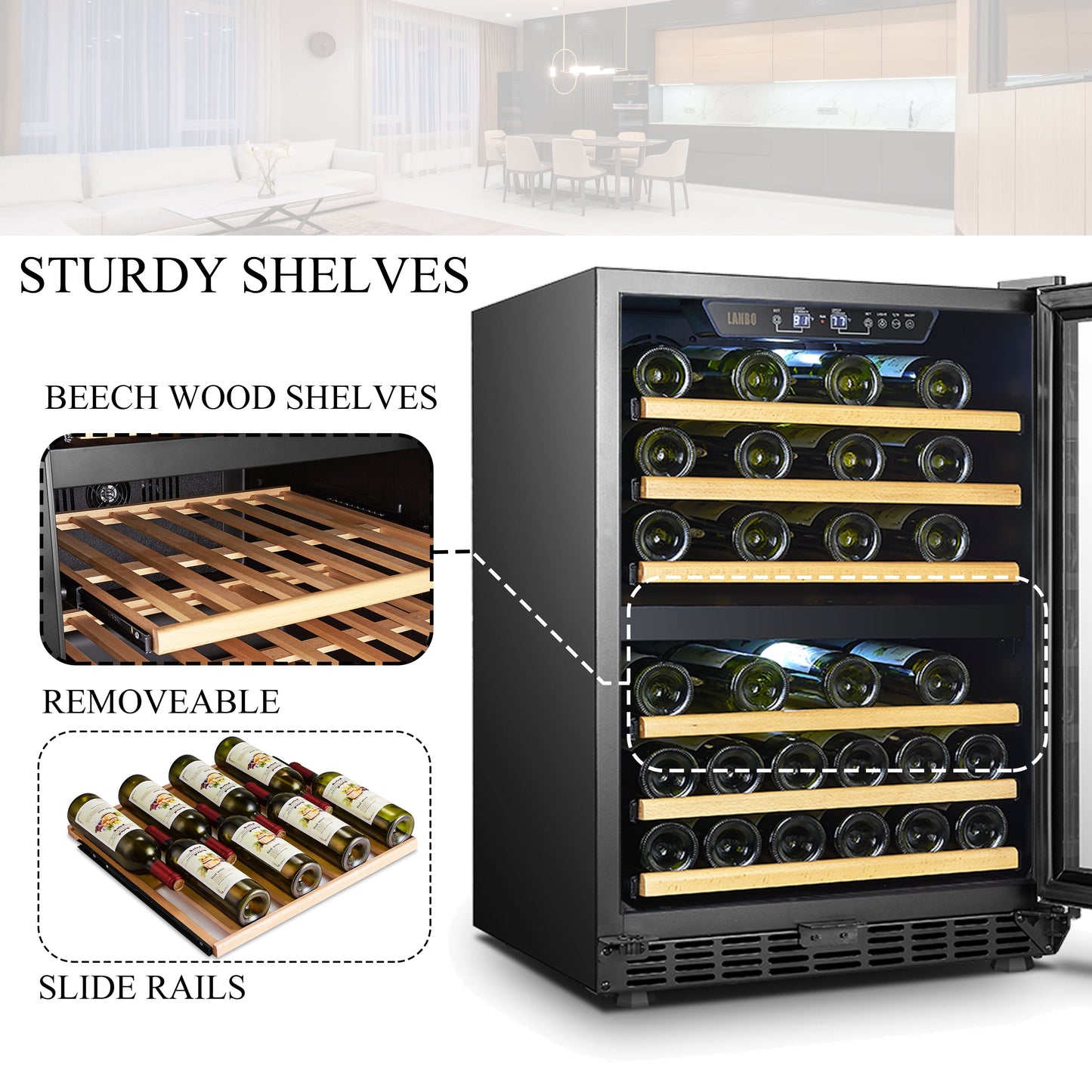 24 Inch Width 44 Bottle Built-In Compressor Dual Zone Wine Cooler