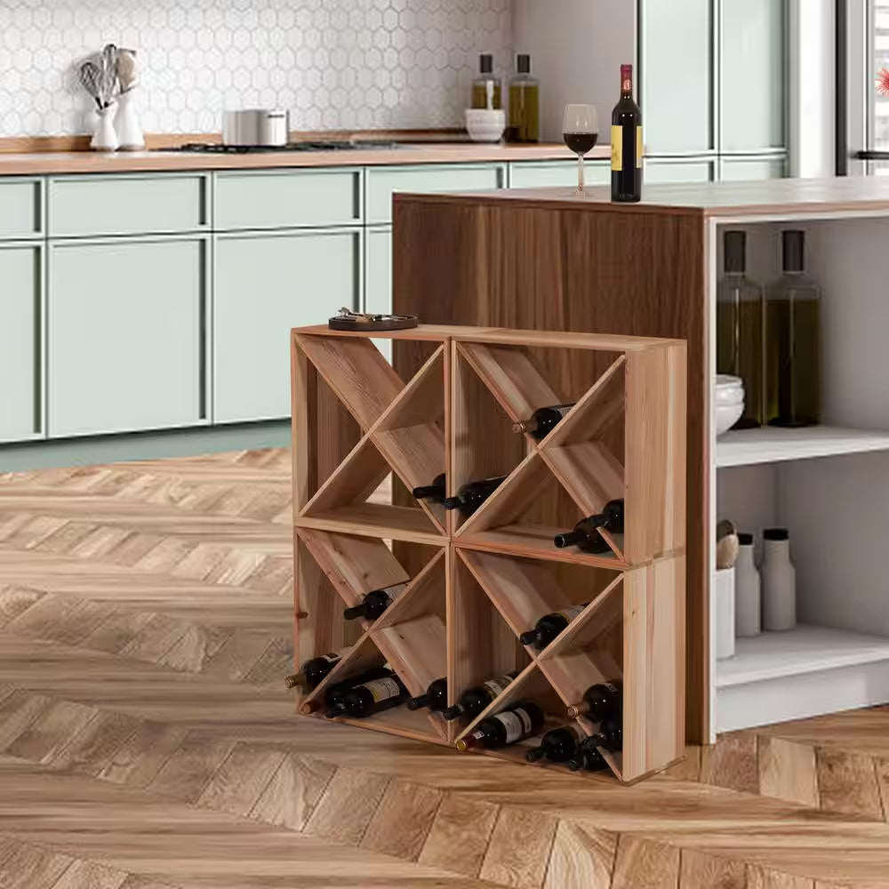24-Bottle Modular Wine Rack, Stackable Wine Storage Cube for Bar Cellar Kitchen Dining, 4 Sets