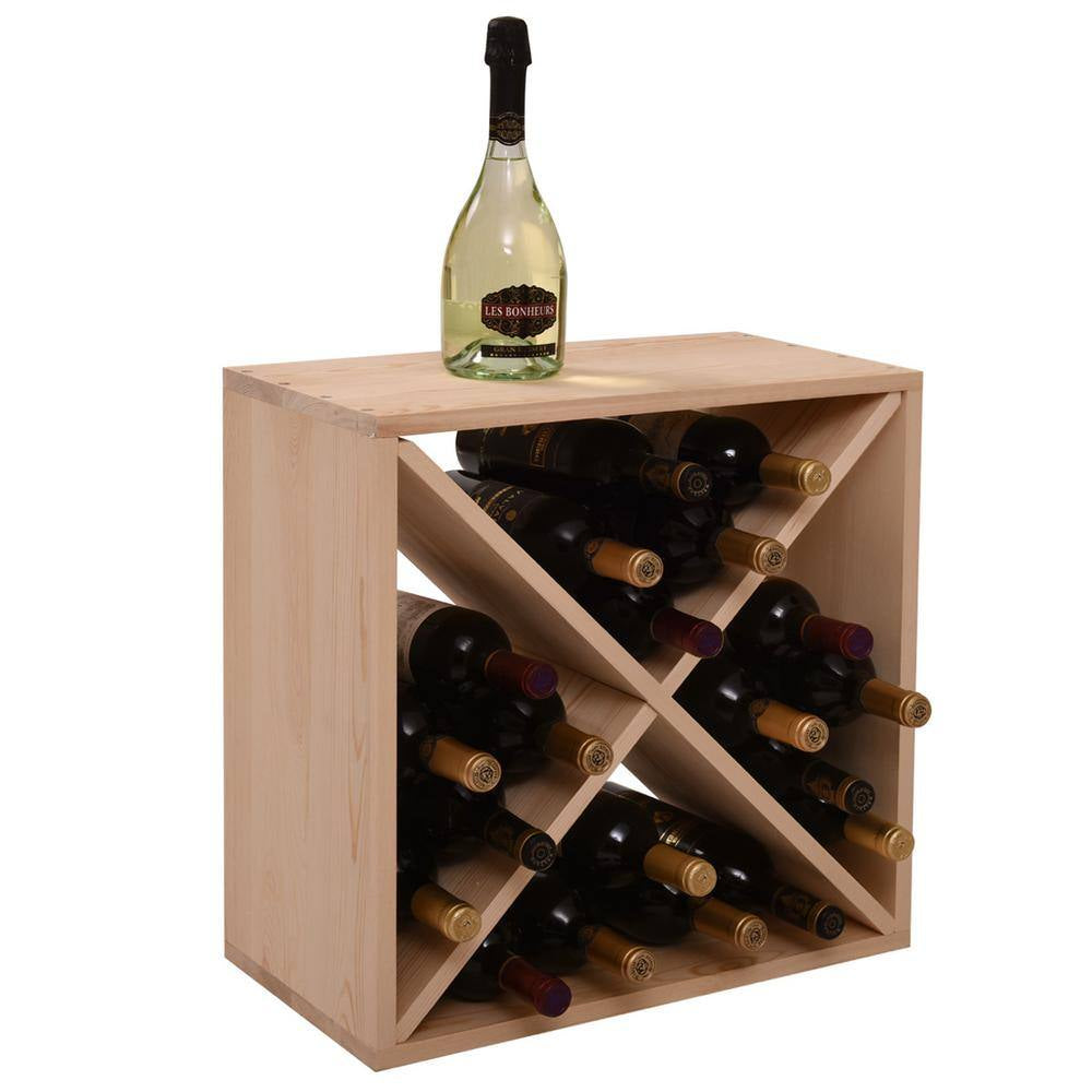 24-Bottle Burlywood Modular Wine Rack, Stackable Wine Storage Cube for Bar Cellar Kitchen Dining Room
