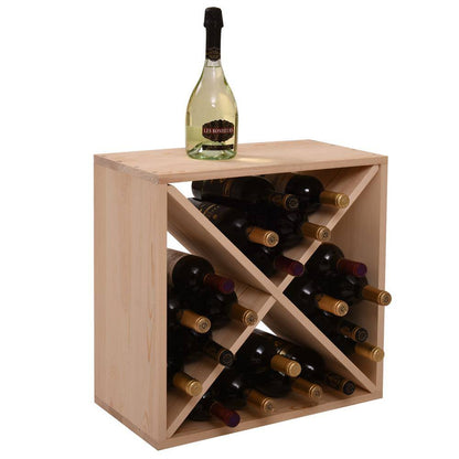 24-Bottle Burlywood Modular Wine Rack, Stackable Wine Storage Cube for Bar Cellar Kitchen Dining Room