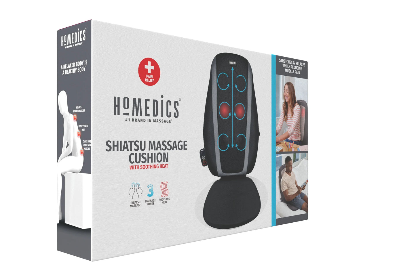 Shiatsu Massage Cushion with Soothing Heat, Deep-Kneading Massage, 3 Massage Zones, Soothing Heat, Relax Overworked Muscles, Release Tension, Reduce Back Pain