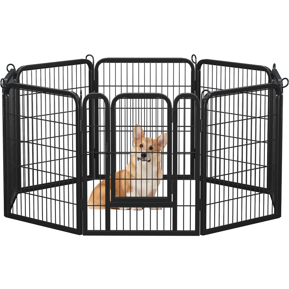 31.5″H Metal Pet Playpen Steel Dog Cat Exercise Barrier Outdoor Indoor Fence Door