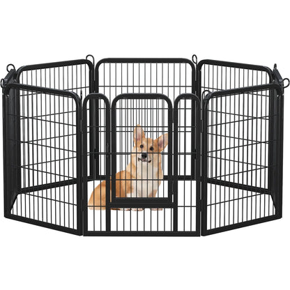 31.5″H Metal Pet Playpen Steel Dog Cat Exercise Barrier Outdoor Indoor Fence Door