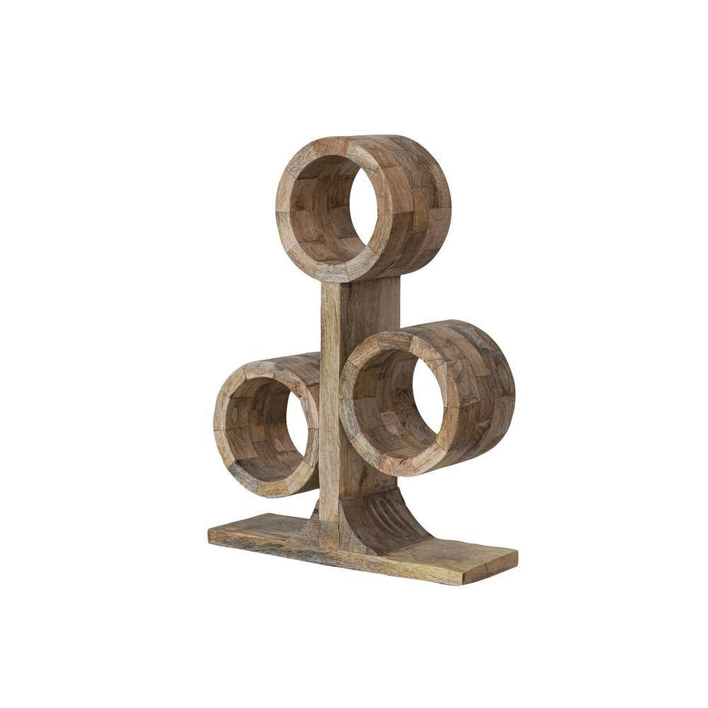 3-Bottle Brown Mango Wood End Grain Tabletop Wine Rack