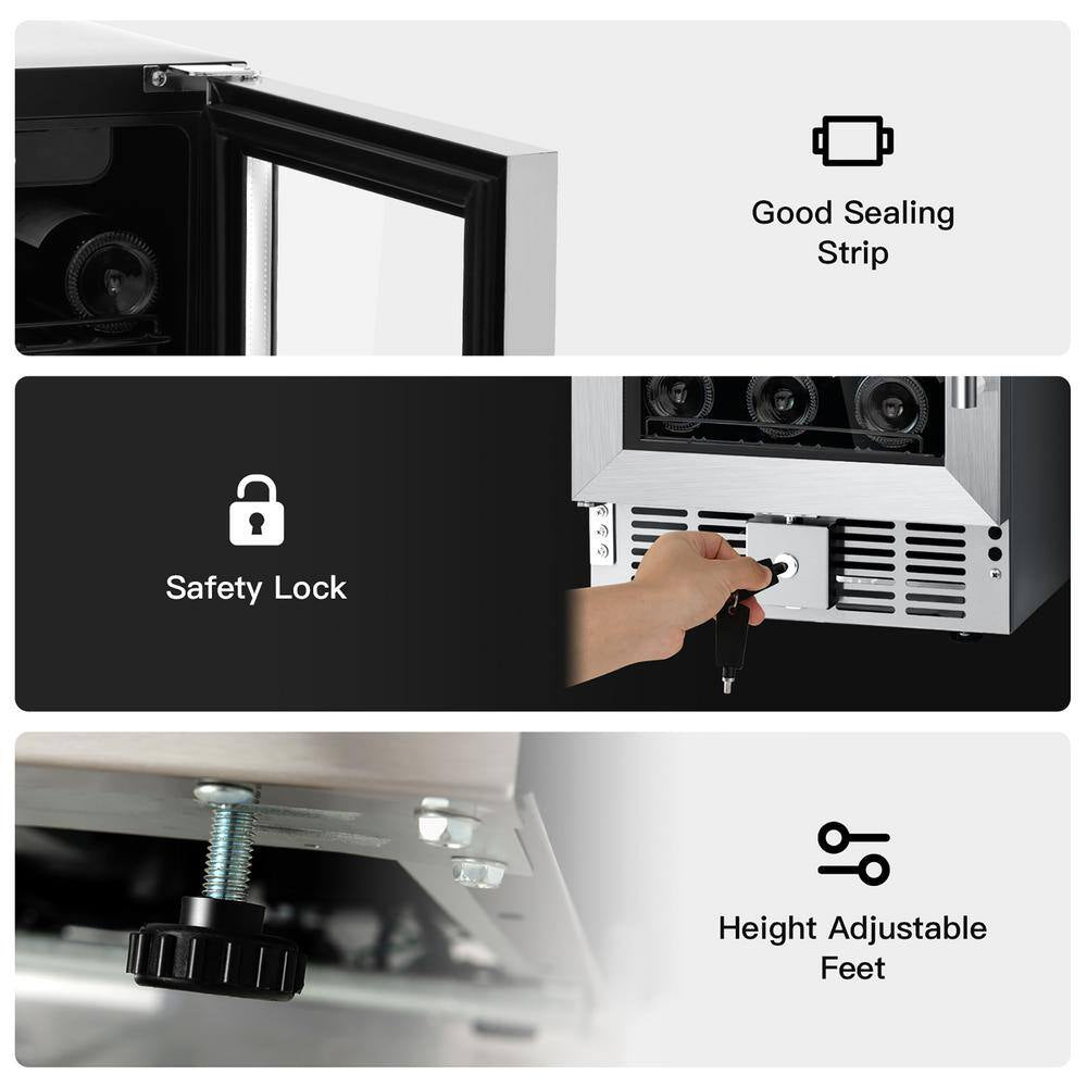 15 In. 30-Bottle 115 Can Wine Beverage Cooler Refrigerator Freestanding Built-In Fridge