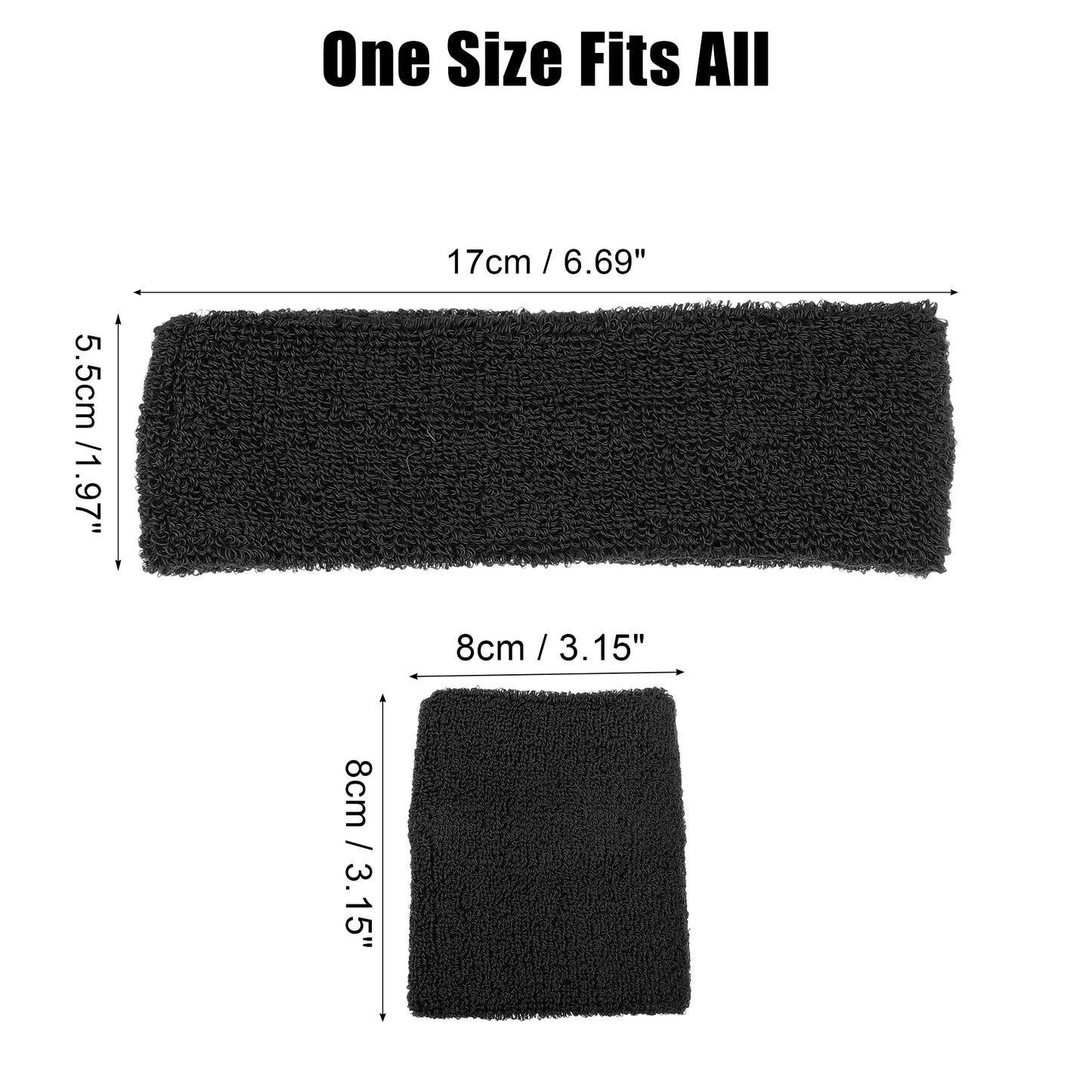3 Pcs Sport Headband Wristband Stretchy Cotton Blend Sweat Absorbing Black