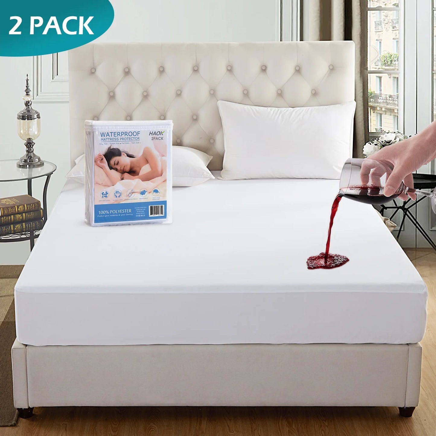 Waterproof Fitted Microfiber Mattress Protector, Twin, 2 Pack
