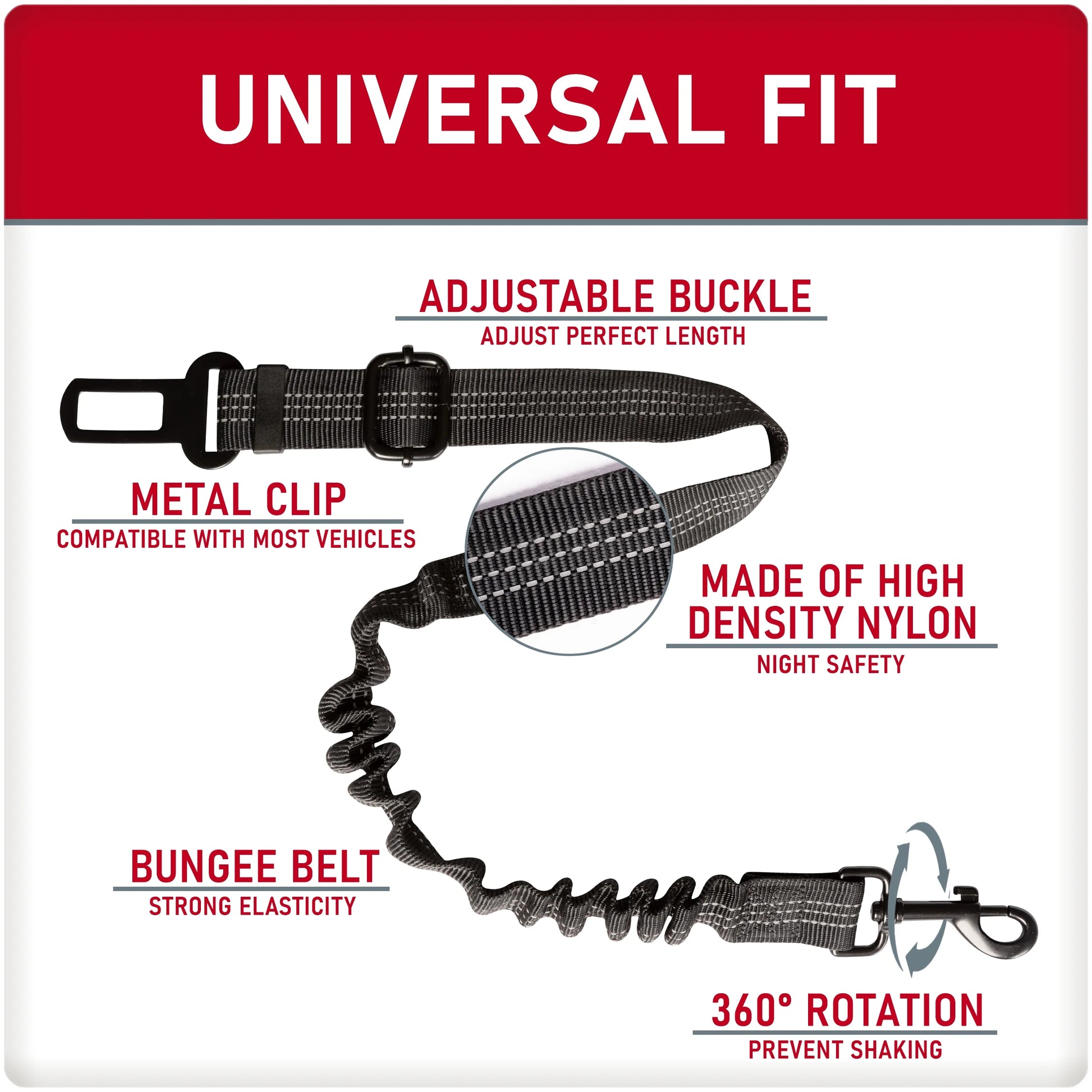 (3 Pack)  Adjustable Pet Seat Belt, Black, Material - Nylon, Harness Type - Direct to Seatbelt Swivel Tether.