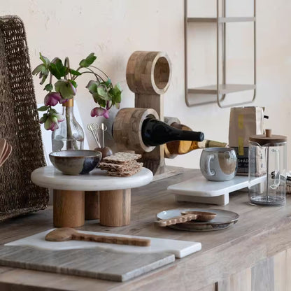 3-Bottle Brown Mango Wood End Grain Tabletop Wine Rack