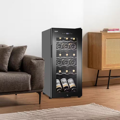 13.6 In. Black Freestanding Beverage Center 18-Bottle Wine Cooler with Adjustable Stainless Steel Wire Shelves