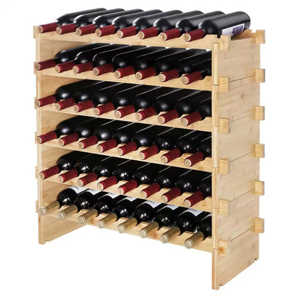 48-Bottle Stackable 6-Tier Bamboo Wine Rack, Freestanding for Kitchen, Bar, Cellar(Natural Color)