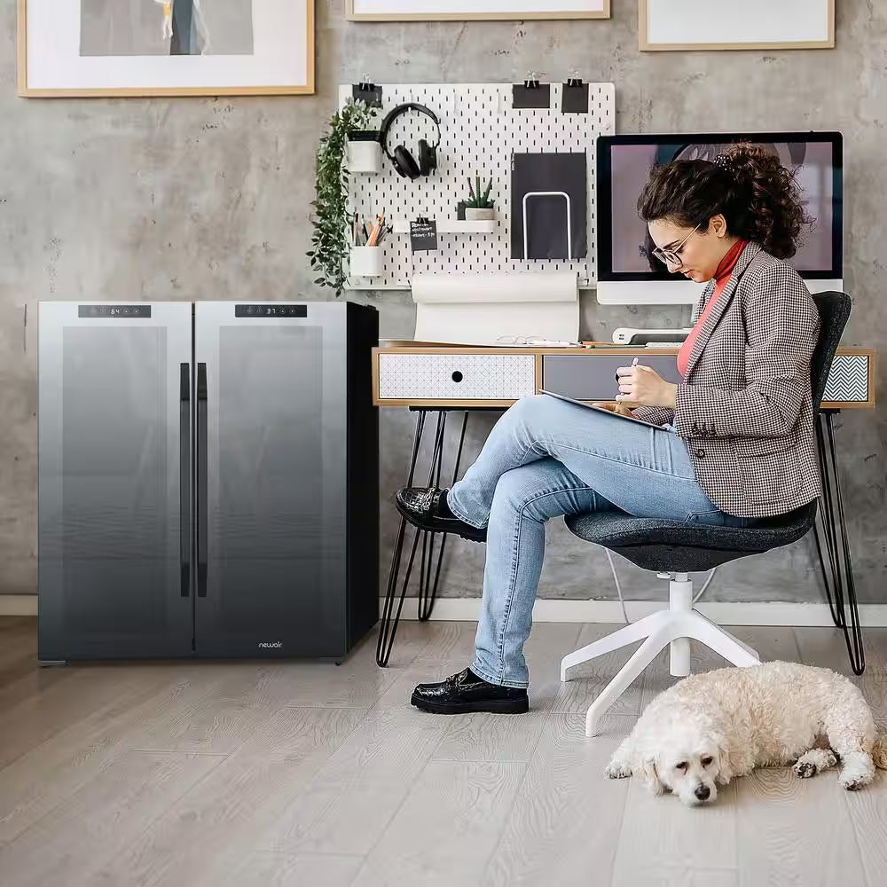 Shadow Series 28 In. Dual Zone 18 Wine Bottles and 59 Cans Beverage & Wine Cooler Fridge in Black with Mirrored Glass