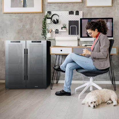 Shadow Series 28 In. Dual Zone 18 Wine Bottles and 59 Cans Beverage & Wine Cooler Fridge in Black with Mirrored Glass