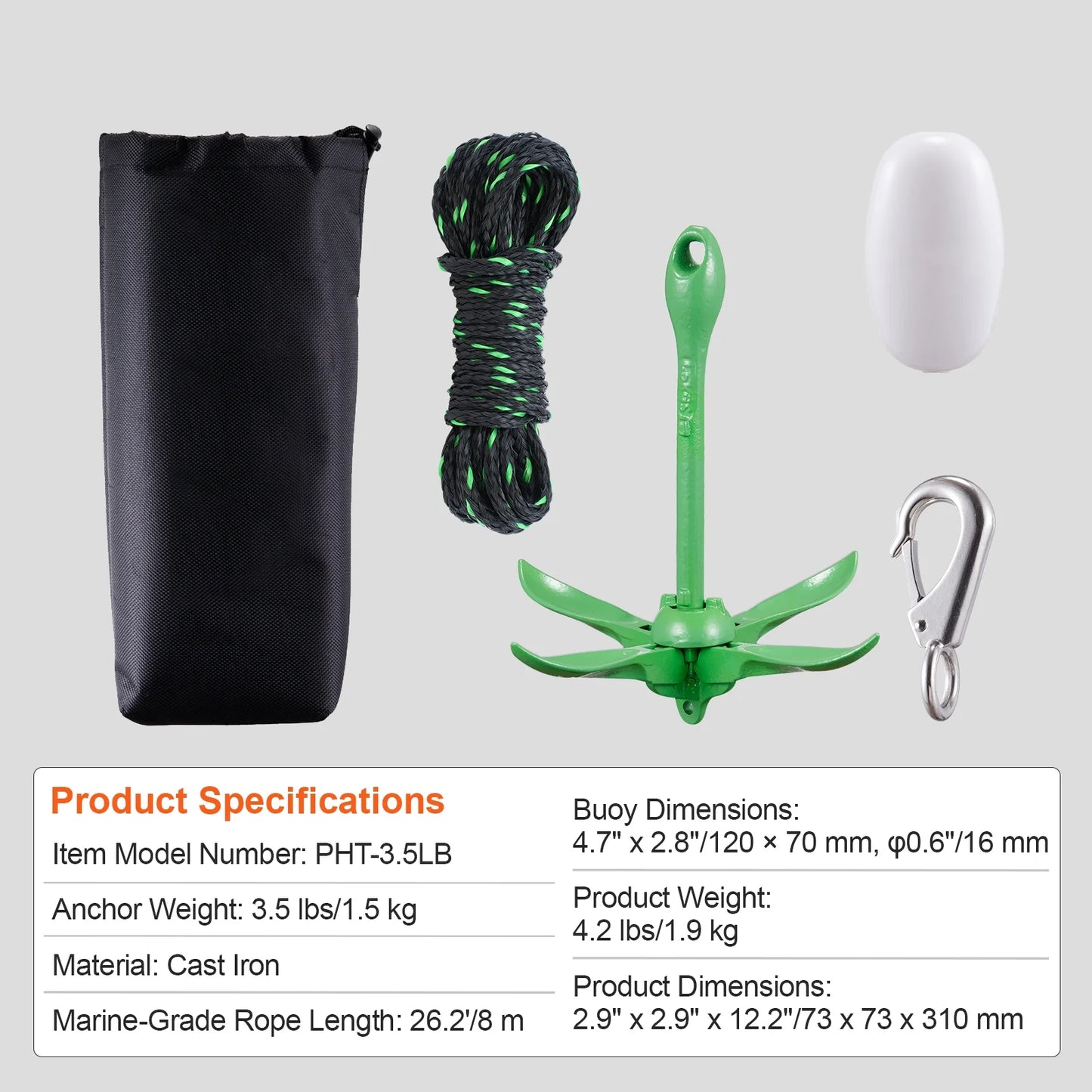 3.5 Lb Paddle Board Anchor Kit Kayak Anchor Kit with 26.2 Ft Rope and Buoy