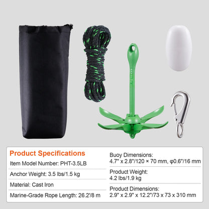 3.5 Lb Paddle Board Anchor Kit Kayak Anchor Kit with 26.2 Ft Rope and Buoy