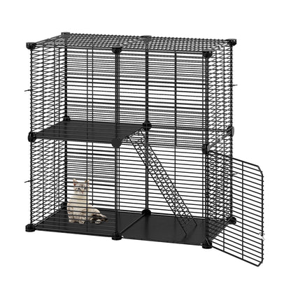 2 Tier Indoor Cat Cage,28" Cat Enclosure DIY Cat Playpen for 1-2 Cats,28"L X 14"W X 28"H,Black