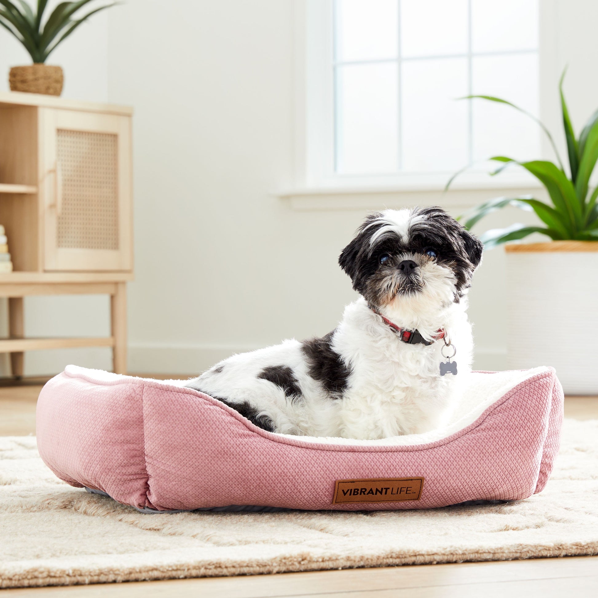 Premium Cuddler Pet Bed, Pink & White