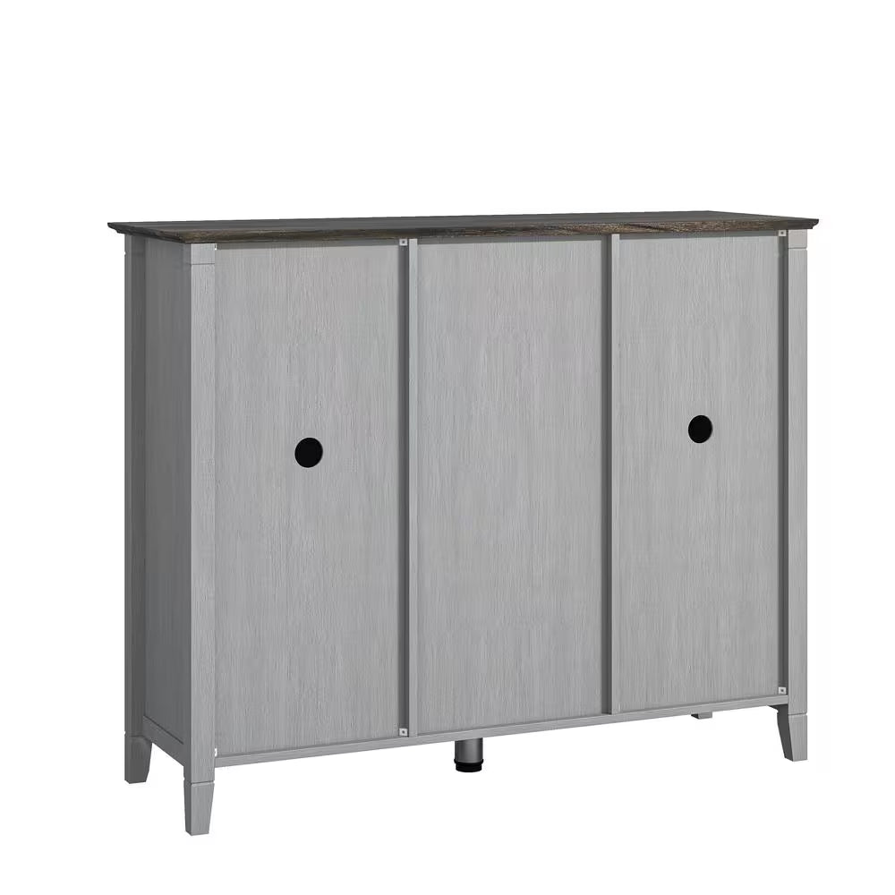 Scandinavian 47 In. Gray Wine Cabinet with Textured Patterns Door and Wooden Pattern Countertop