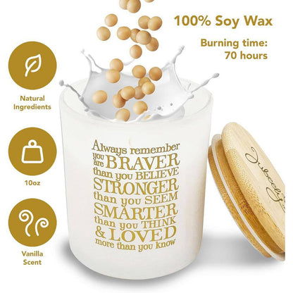 Vanilla Scented Soy Candle with Inpirational Quote in White