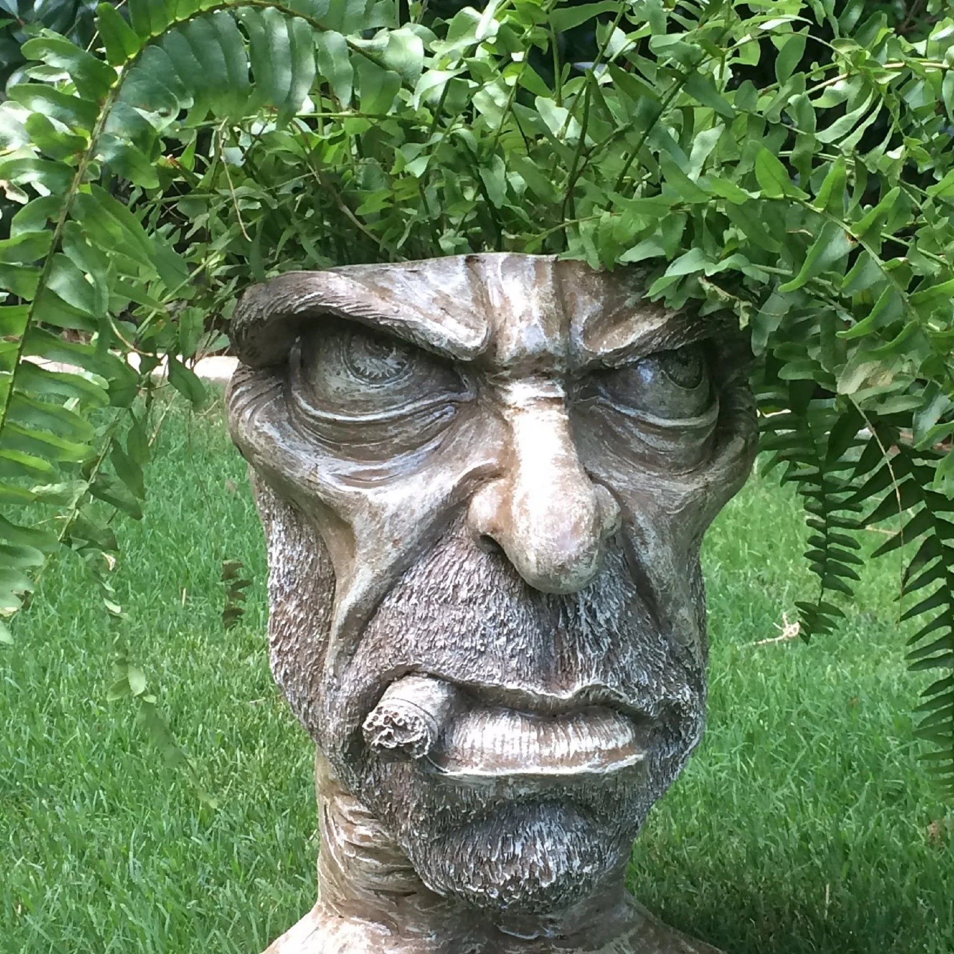 Stone Wash 13 In. Uncle Carmine the Muggly Face Humorous Statue Planter Holds 5 In. Pot