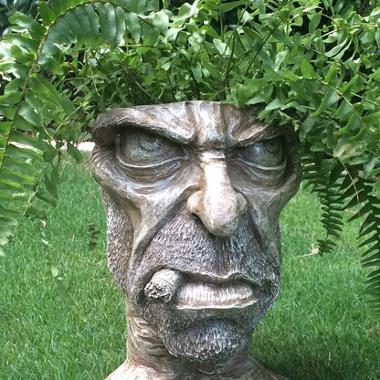 Stone Wash 13 In. Uncle Carmine the Muggly Face Humorous Statue Planter Holds 5 In. Pot