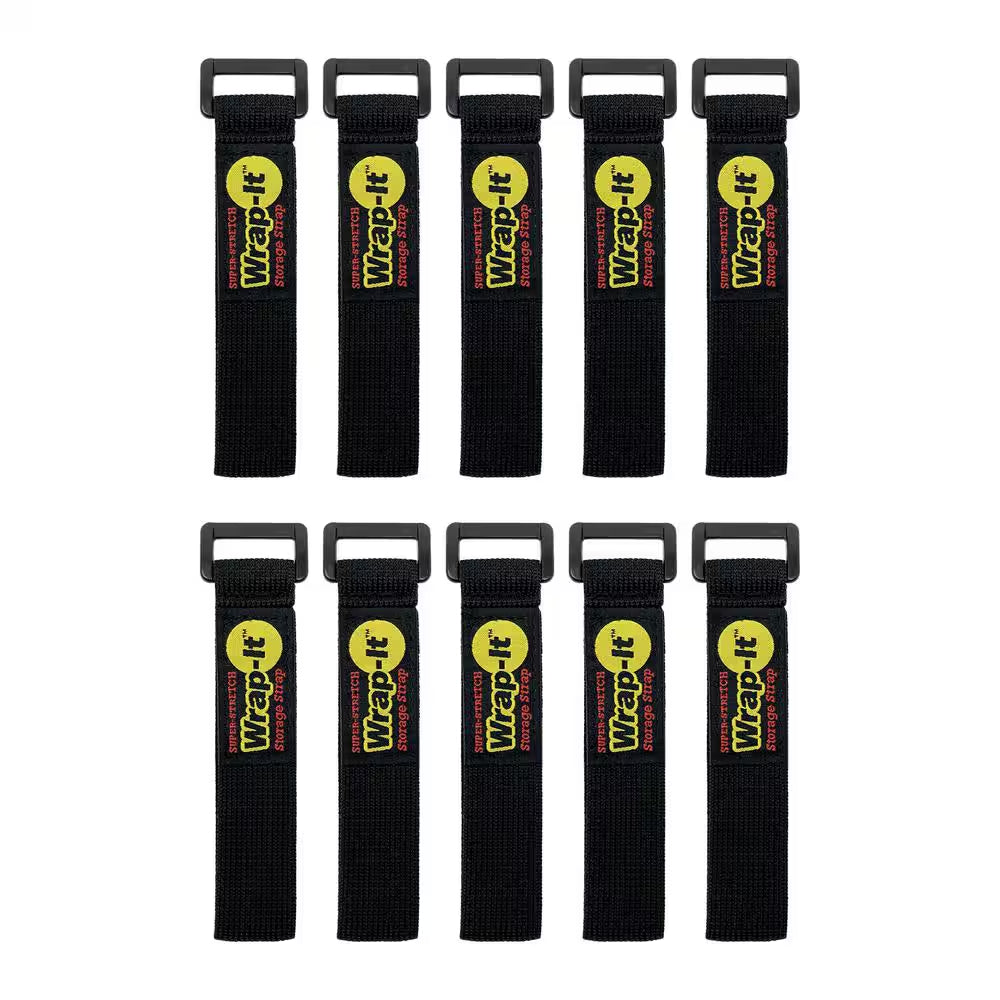 Super-Stretch Storage Strap Elastic All-Purpose Hook and Loop Cinch Strap in Black (Assorted 6-Pack)