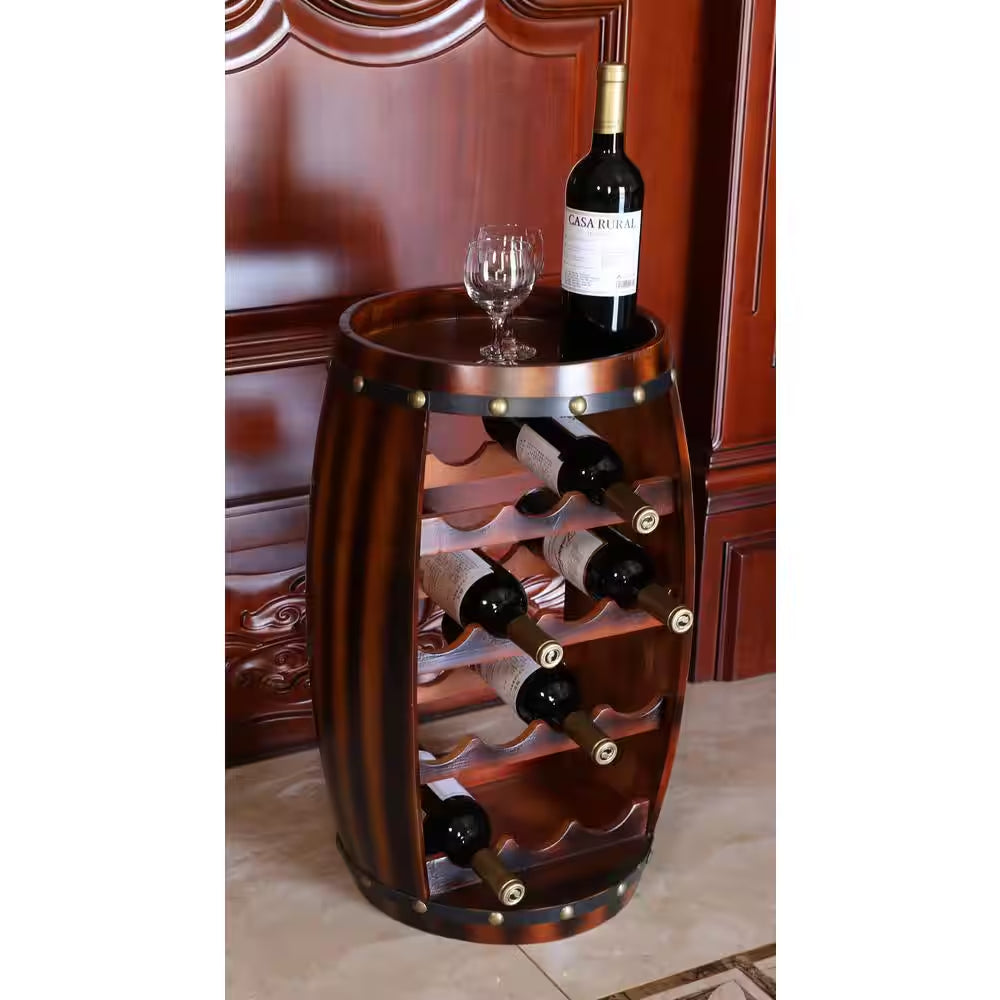 Wooden Barrel Shaped 14-Bottle Wine Rack