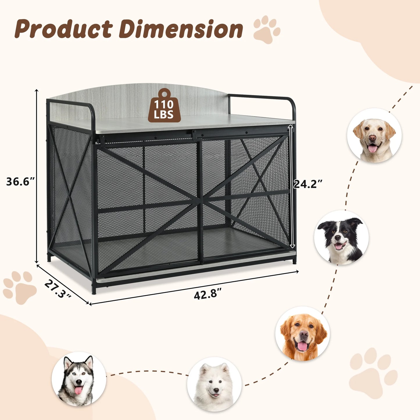 31.5" Large Dog Crate Furniture for Small Medium Dog, Wooden Cage Indoor Kennel Furniture, Gray
