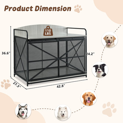 31.5" Large Dog Crate Furniture for Small Medium Dog, Wooden Cage Indoor Kennel Furniture, Gray