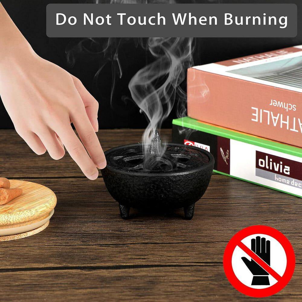 Vintage Tripod Cast Iron Incense Burner with Lotus Lid