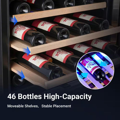 24 In. Dual Zone 46-Wine Bottles Beverage & Wine Cooler with Double-Layer Tempered Reversible Door in Stainless Steel