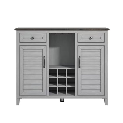 Scandinavian 47 In. Gray Wine Cabinet with Textured Patterns Door and Wooden Pattern Countertop