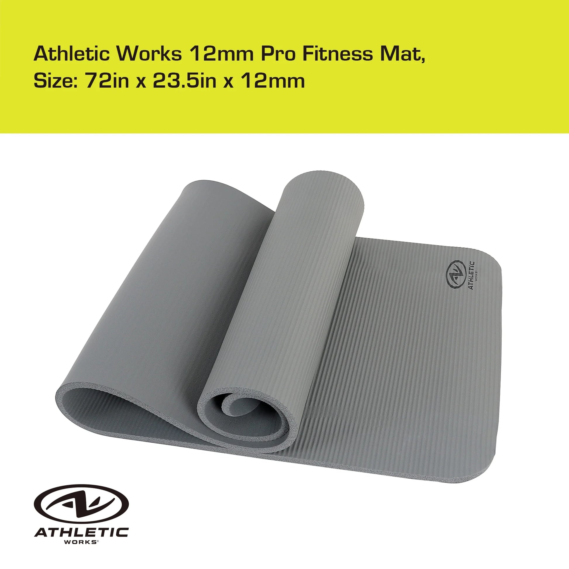 (3 Pack)  12Mm Fitness Mat, NBR Foam Gray Color, with Carry Strap, Size: 72Inx23.5Inx12Mm